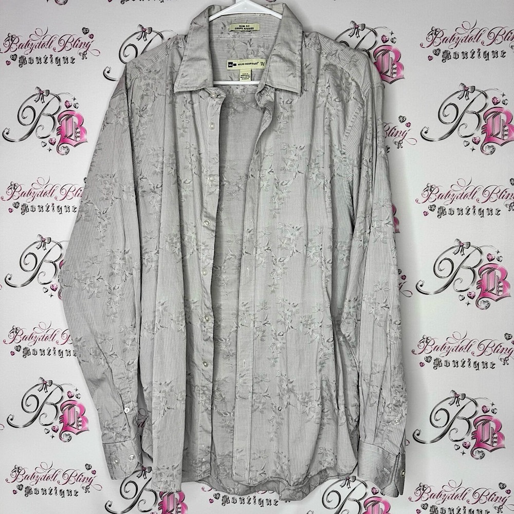 Wilke Rodriguez Men's Gray Floral Shirt slim fit grey white striped stripes